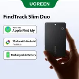 UGREEN 2-in-1 Smart Finder Locator IP68 Support Google + Apple IOS System Work with Apple Find My App and Android Find HUB App 5-year Battery Life Cold-pressed Card Black
