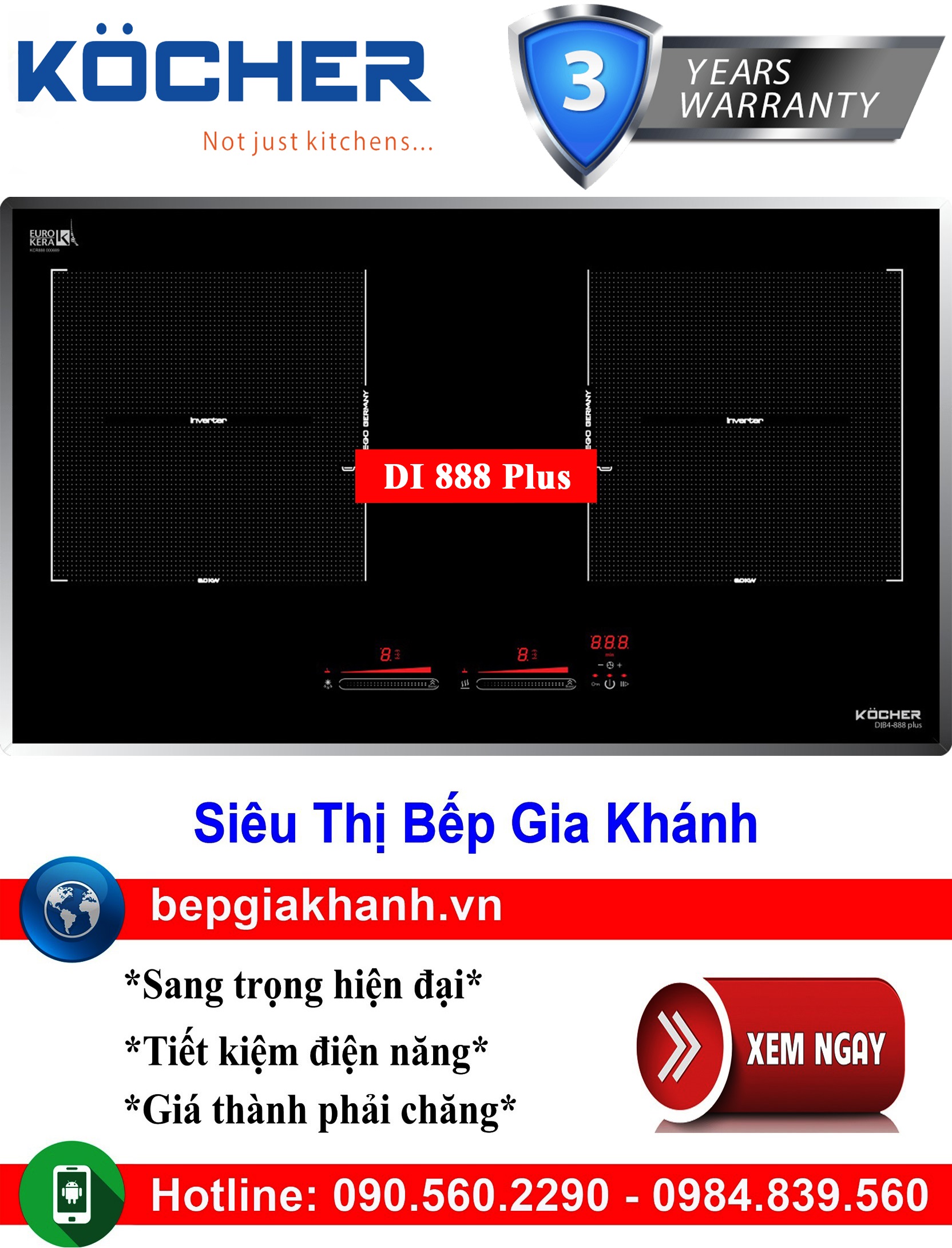 [HCM]Bếp từ đôi Kocher DIB4 888 Plus, bếp từ, bếp điện từ, bếp từ đôi, bếp điện từ đôi, bếp từ giá rẻ, bếp điện từ giá rẻ, bếp từ đơn, bep tu don, bep tu
