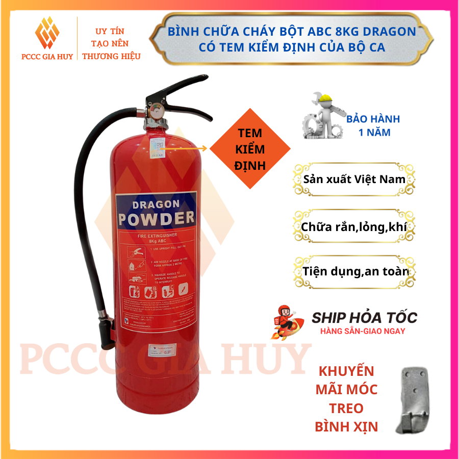 Bình chữa cháy, bình cứu hoả việt nam, bột acb 8kg, dragon