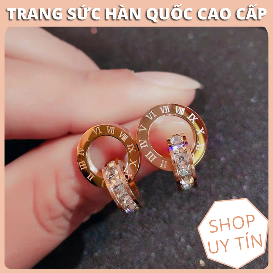 Bông tai nữ, hoa tai titan cao cấp 2 mặt lồng nhau