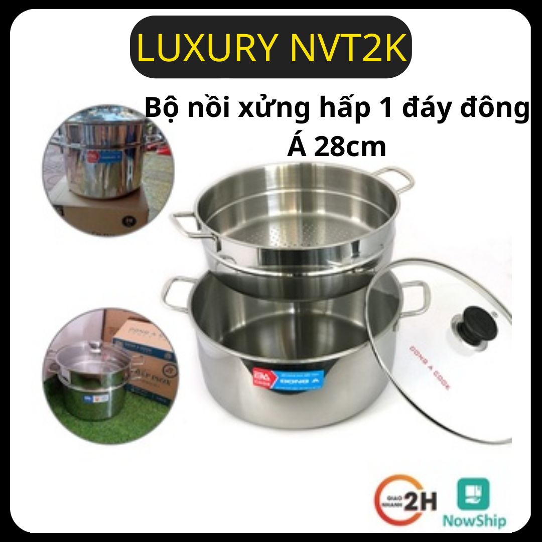 Bộ nồi xửng hấp 1 đáy đông Á 28cm nắp kính, nồi hấp xửng đông á ,nồi hấp xửng,sử dụng được bếp từ với thiết kế chắc trẵn lắp kính cường lực chịu được lực va đập mạnh rễ dàng quan sát khi đun nấu BH 12 THÁNG