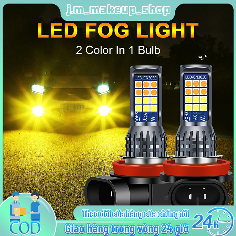 Cod 2 pc đèn led sương mù 2 màu h16 đèn sương mù ô tô,bộ bóng đèn xe ô tô