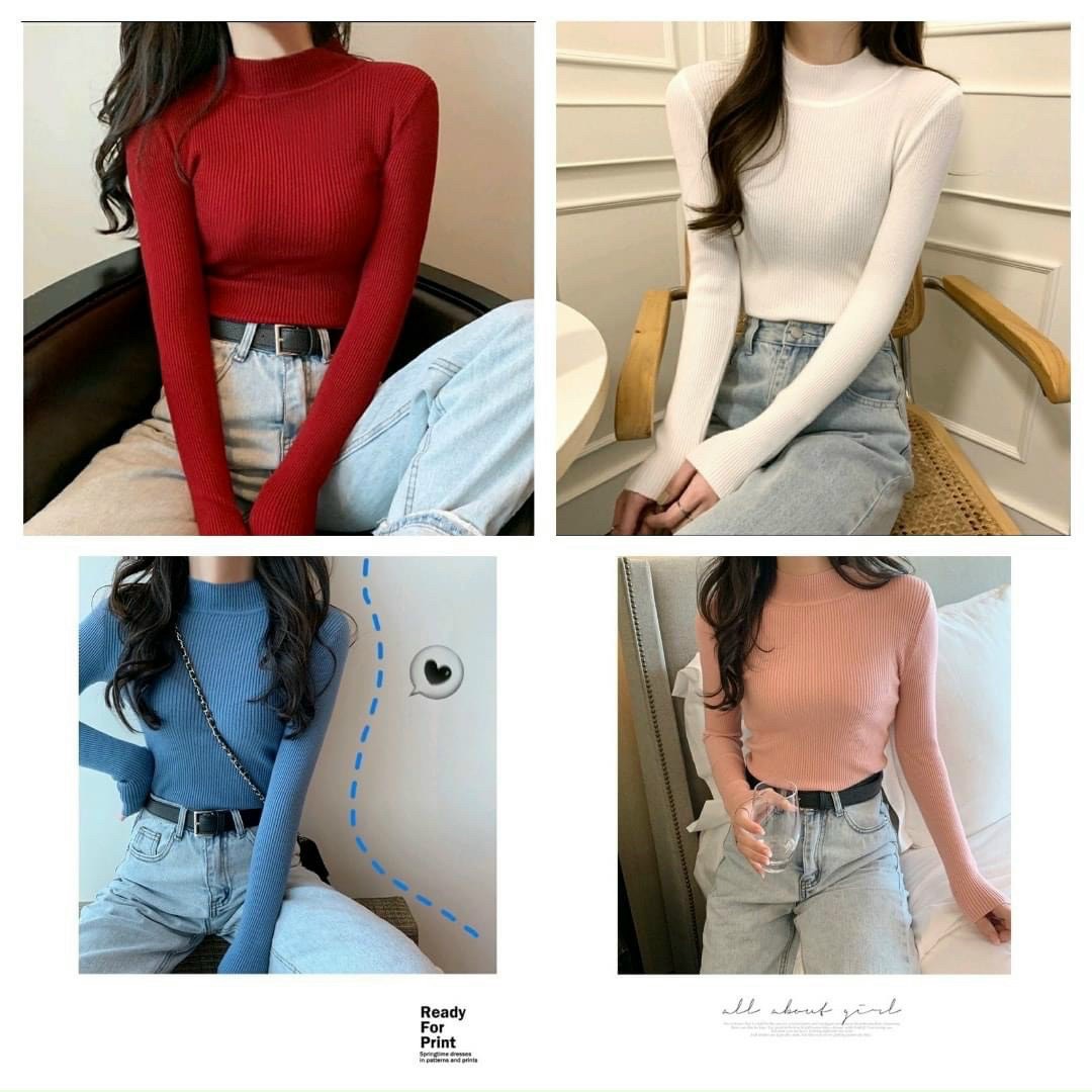 [SALE SỐC] Áo Thun Gân Cổ Lọ Tay Dài Dễ Phối Đồ Phong Cchs Đông Xuân Cực ấm TTVV0097