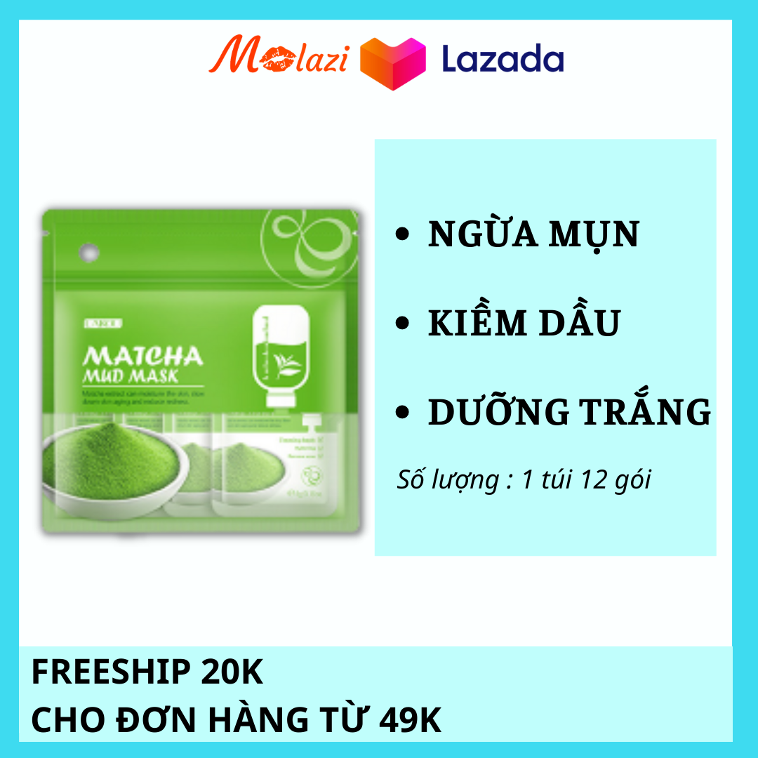 [12 gói] Mặt nạ dưỡng da bùn trà xanh matcha MOLAZI giúp làm sáng da thu nhỏ lỗ chân lông mặt nạ ngủ dưỡng ẩm da mặt có thể thay thế mặt nạ đất sét là mặt nạ nội địa trung laikou chính hãng Molazi