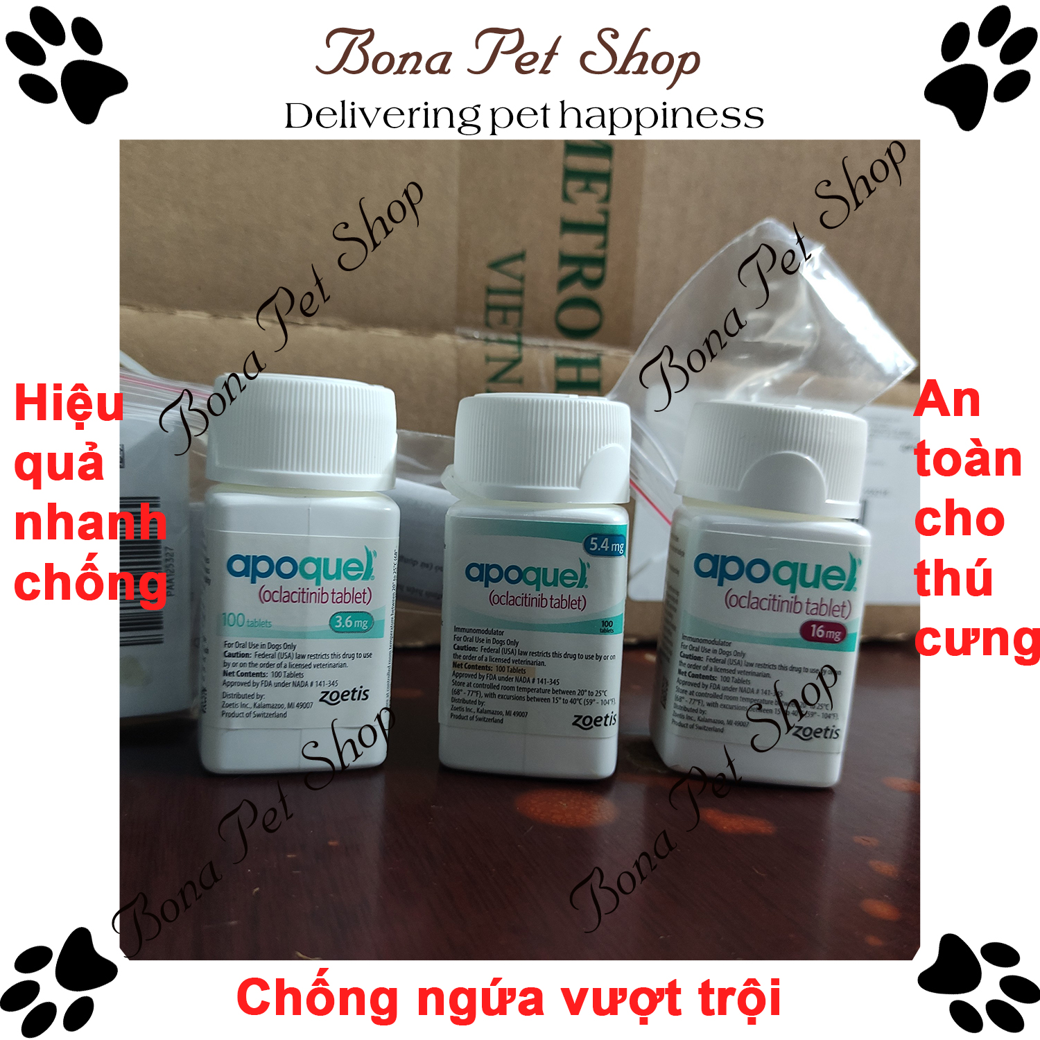 Hộp 100 viên Apoquel bổng sung dinh dưỡng da lông cho chó