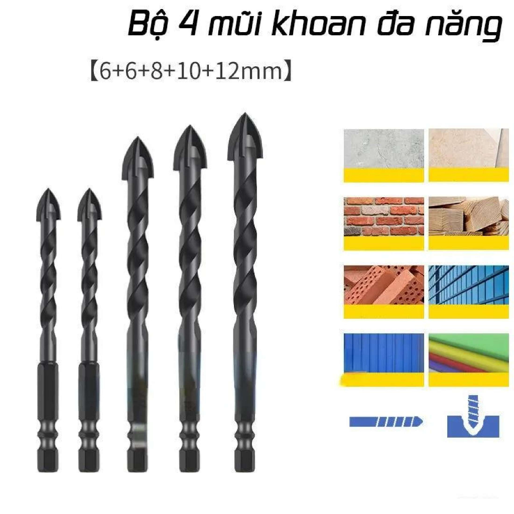 【Hàng Có Sẵn】Monqiqi Mũi Khoan Gạch Chữ Thập Lục Giác Đa Năng 3/4/5/6/8/10/12Mm Đầu Cacbua Cho Dụng Cụ Khoan Mở Lỗ Bê Tông Gốm Thủy Tinh