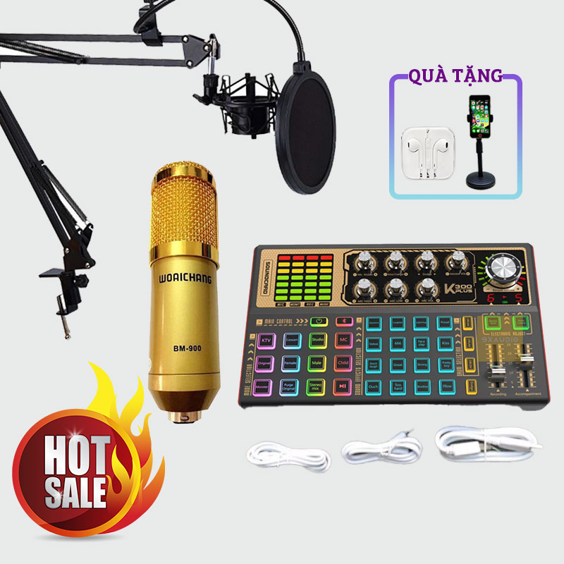 Xả Kho | Full Combo Sound Card K300 Autotune Và Micro Thu Âm BM900, Livestream Chuyên Nghiệp Âm Thanh Trong Trẻo Với Nhiều Chế Độ Tích Hợp, Bảo Hành 1 Năm.