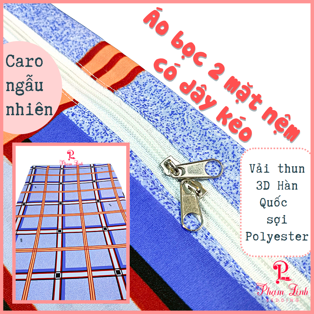 Áo bọc nệm 2 mặt có dây kéo full size vải thun lạnh Hàn Quốc in 3D sợi Polyester mẫu sọc hình khối vỏ bọc bảo vệ nệm