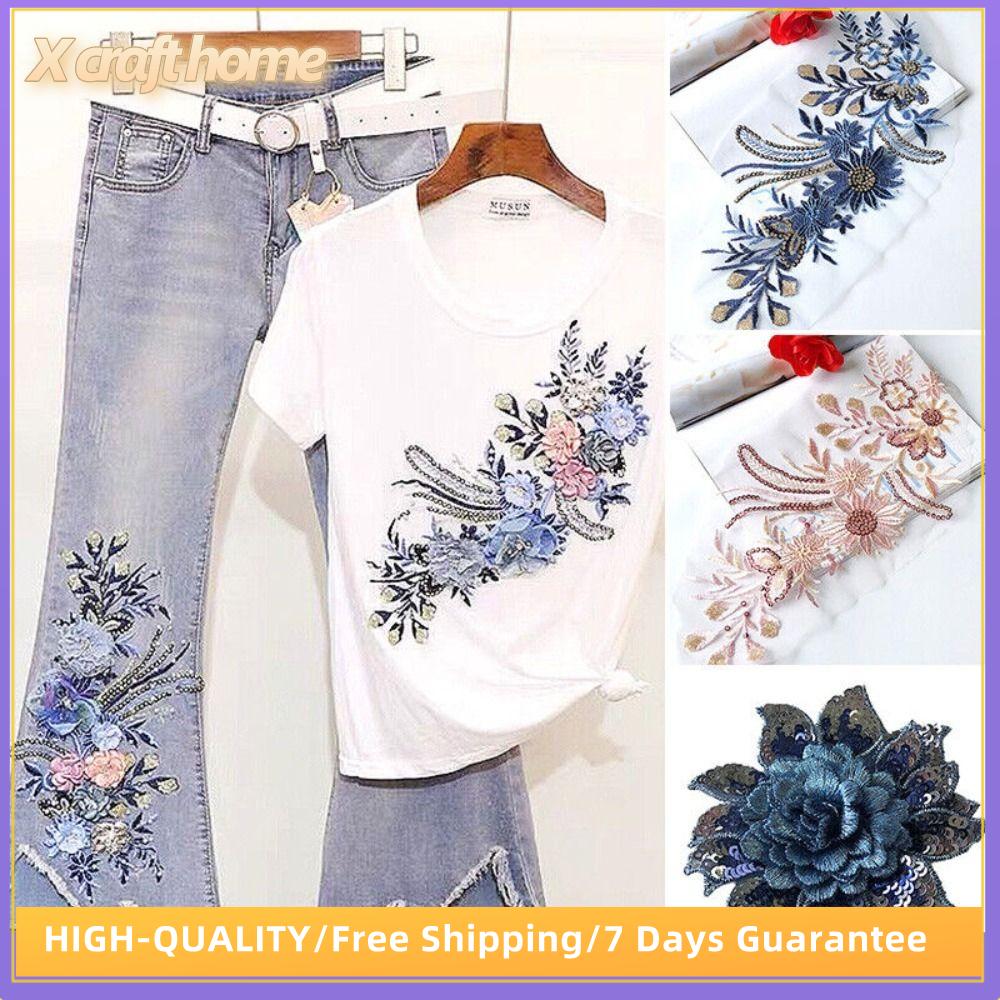 X CRAFT HOME Polyester Miếng vá ren hoa thêu lưới May Trang trí quần áo Miếng vá thêu kim sa Tinh tế Miếng vá thêu tự làm Quần áo