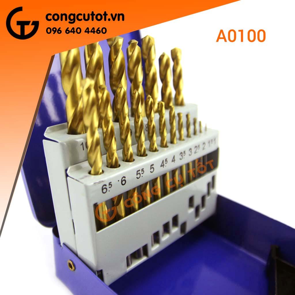 Bộ 19 mũi khoan sắt phủ titanium1-10mm a0100c c-mart