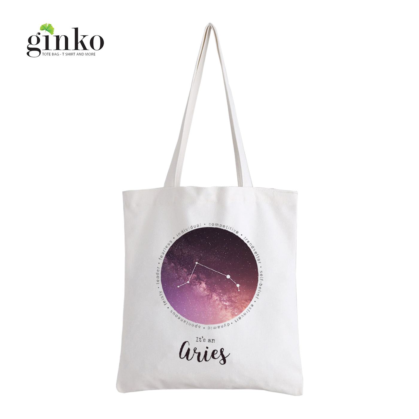 Bộ Sưu Tập Túi Vải Tote GINKO Kiểu Basic Dây Kéo In Hình 12 cung hoàng đạo