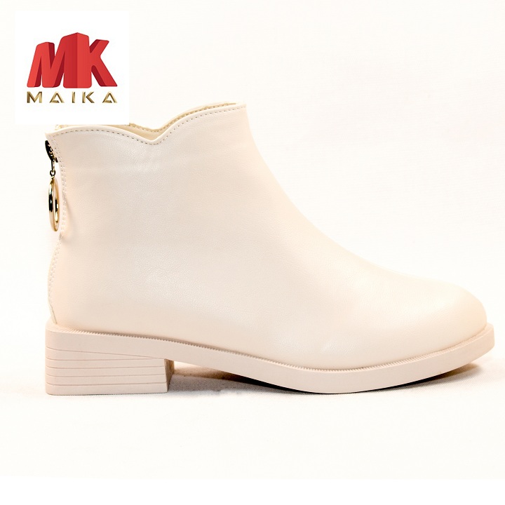 Boot Nữ Đế Bằng Cao 3cm Cổ Ngắn S127 Kem thời trang cá tính êm chân MK STORE