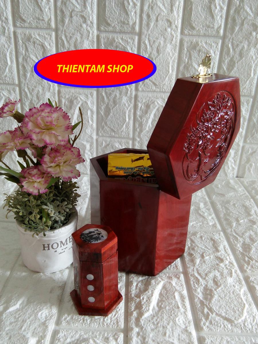 [HCM]Hộp đựng gói trà gỗ hương trạm mặt tích chim hoa size lớn kèm hộp tăm - CHTTR16