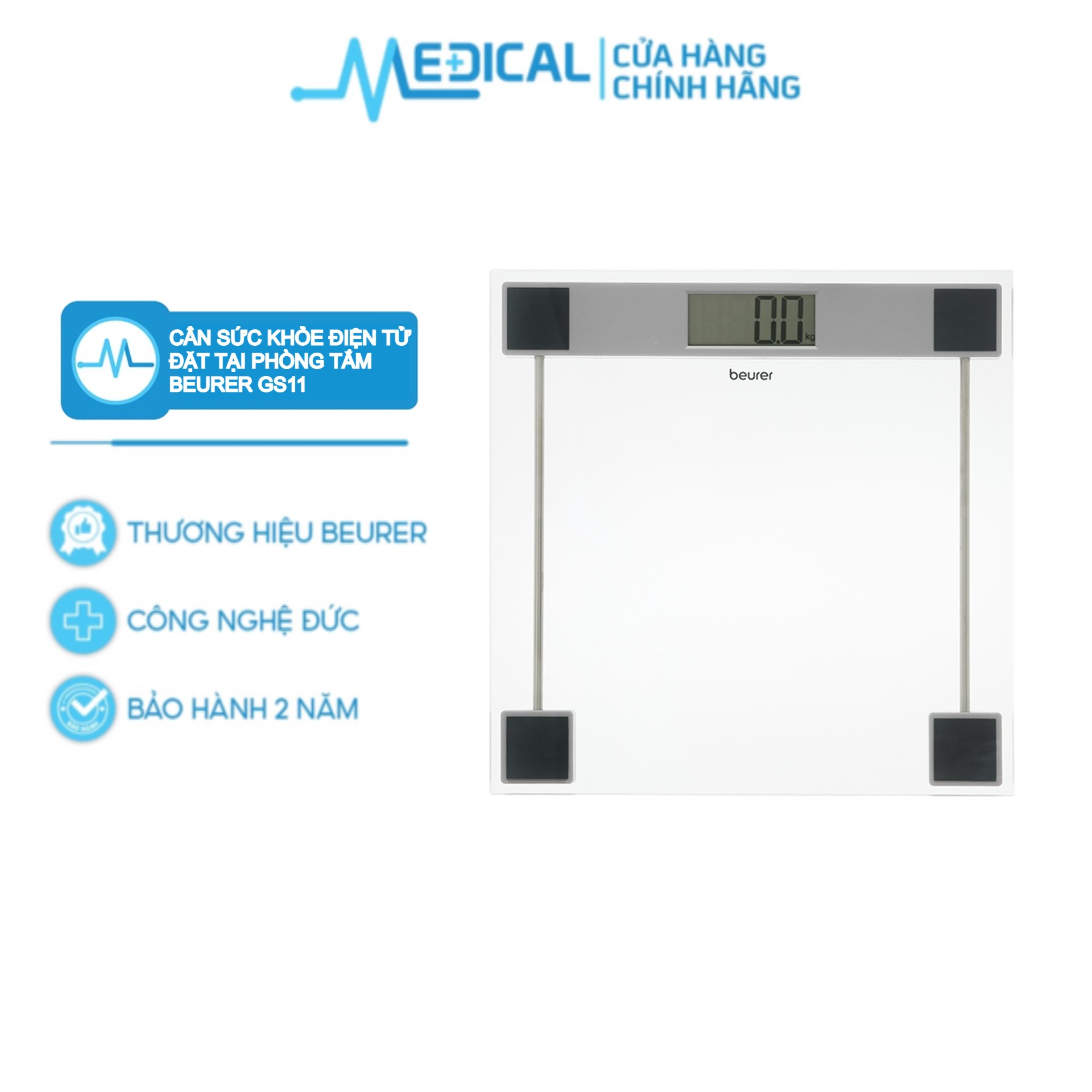 Cân sức khỏe điện tử đặt tại phòng tắm beurer gs11 bảo hành 2 năm chính hãng - medical
