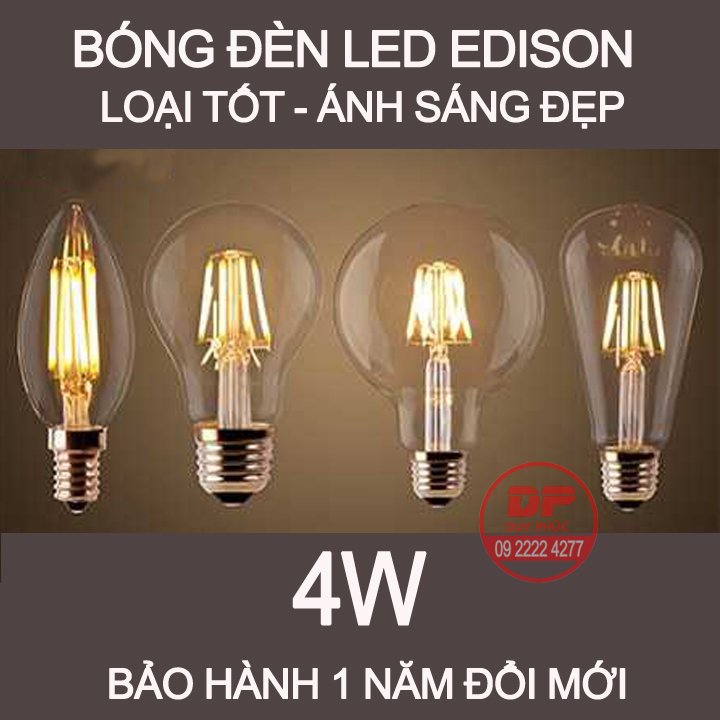 BÓNG ĐÈN LED KIỂU EDISON - ÁNH SÁNG VÀNG 4W - BẢO HÀNH 1 NĂM ĐỔI MỚI