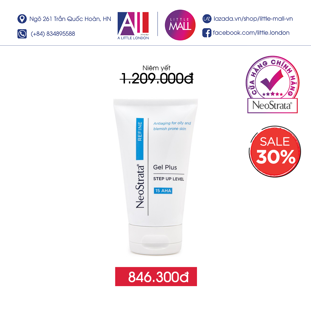 Dung dịch thu nhỏ lỗ chân lông, không đều màu 15% AHA NeoStrata gel plus 100ml (Nhập khẩu)