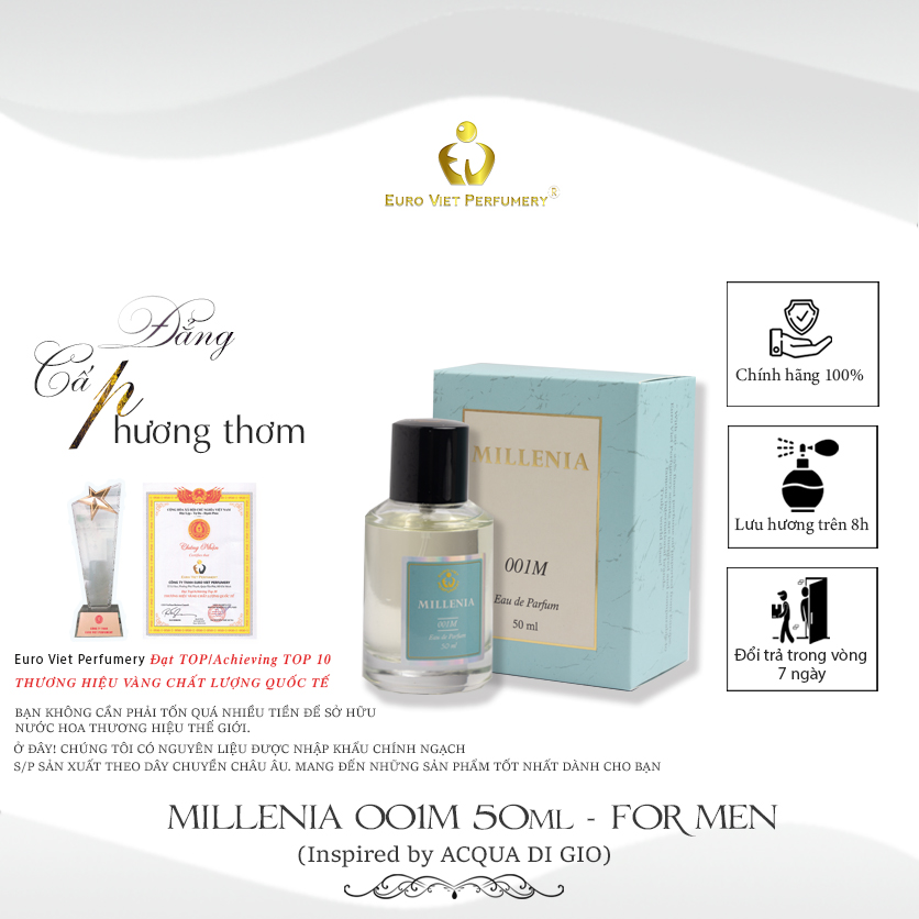 Nước hoa MILLENIA 001M Nguồn gốc hương Từ ACqua Di Gio. (NƯỚC HOA NAM) 10ml-50ml