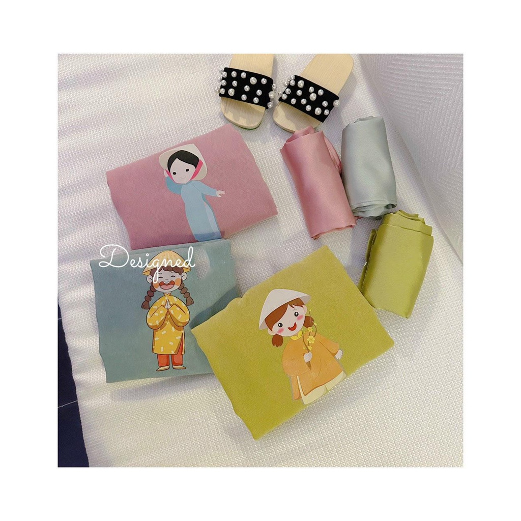 Set áo dài bé gái in hình chipi ngộ nghĩnh