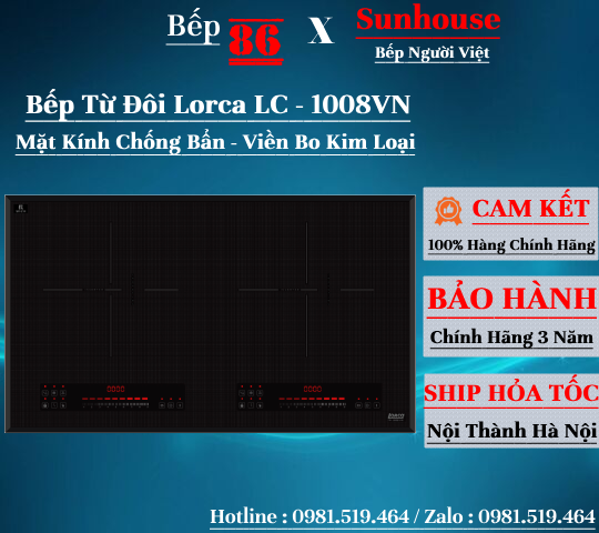 Bếp từ Lorca TA-1008 VN - Bếp từ đôi lắp âm, Kính Ceramic EURO PLATINUM, 4800W, Đen