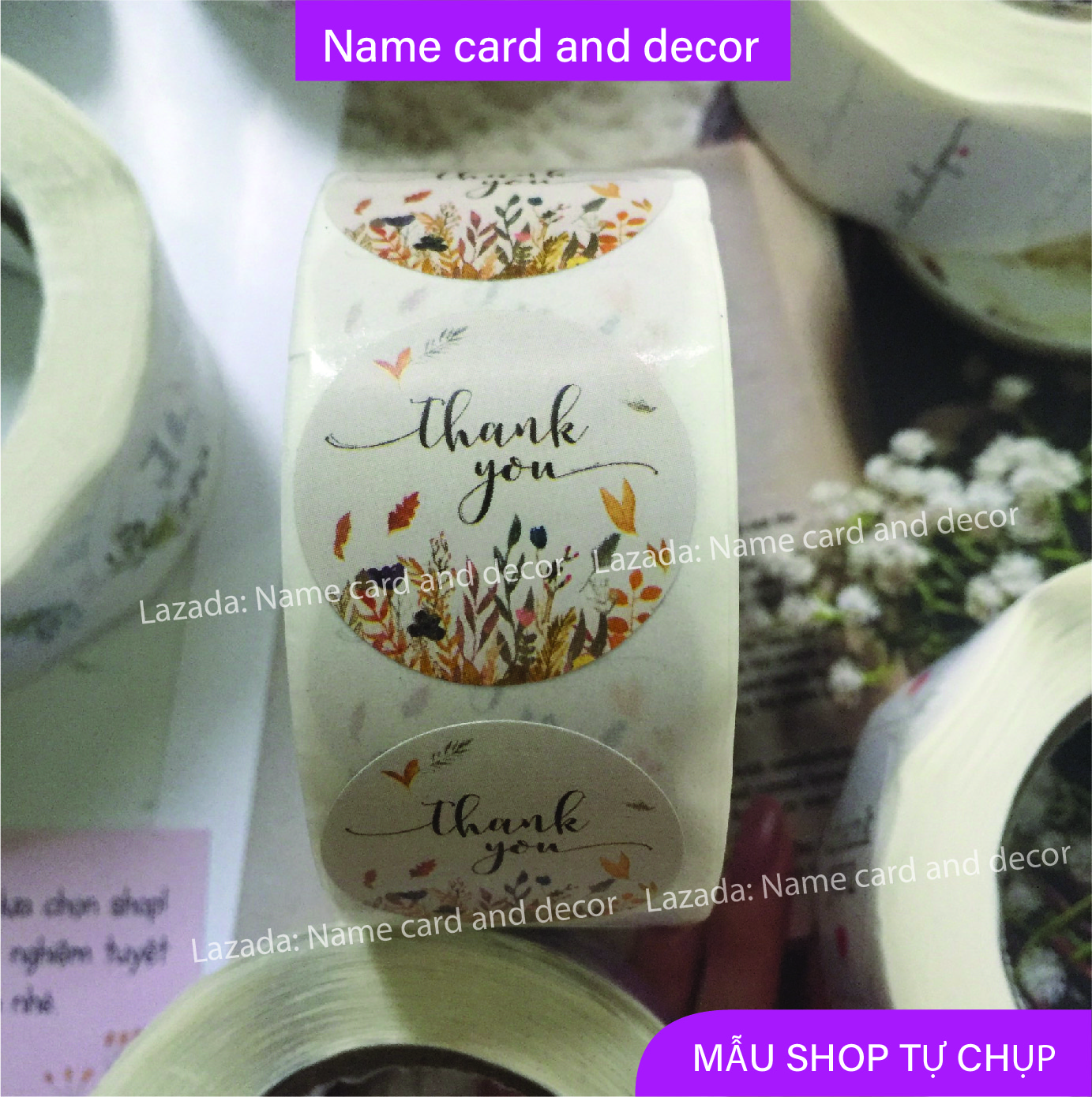 (combo 500 cái) sticker thank you, tem dán cảm ơn có sẵn tại shop, name card và decor, kích thước 2,5 cm