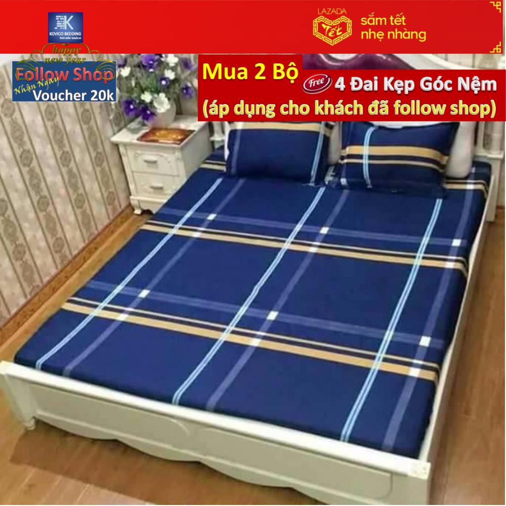 Bộ ga chun poly 1m8x2m + 2 áo gối 45cmx65cm.