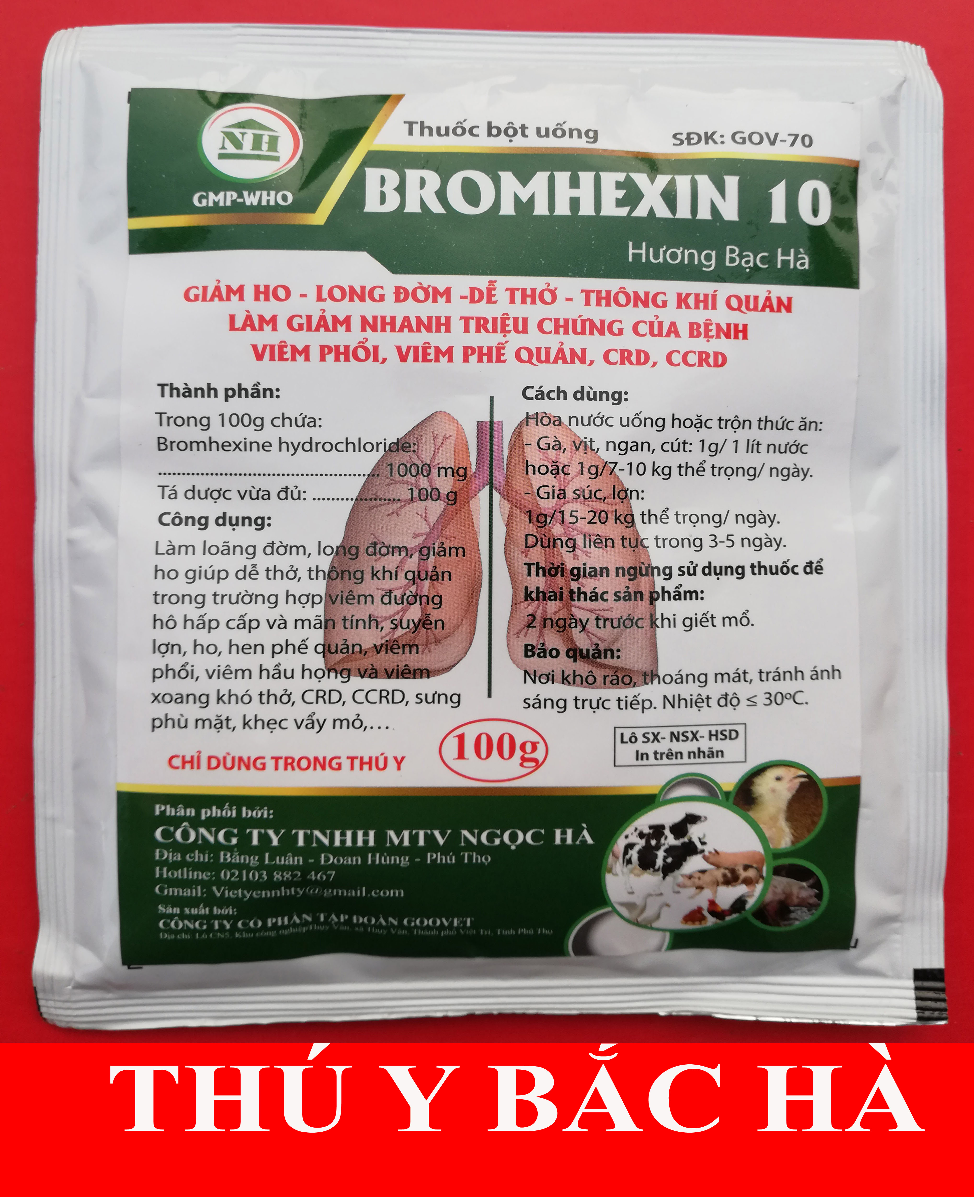 1 gói bromhexin 100g thông khí quản, giảm ho, long đờm, giảm khò khè, dễ thở