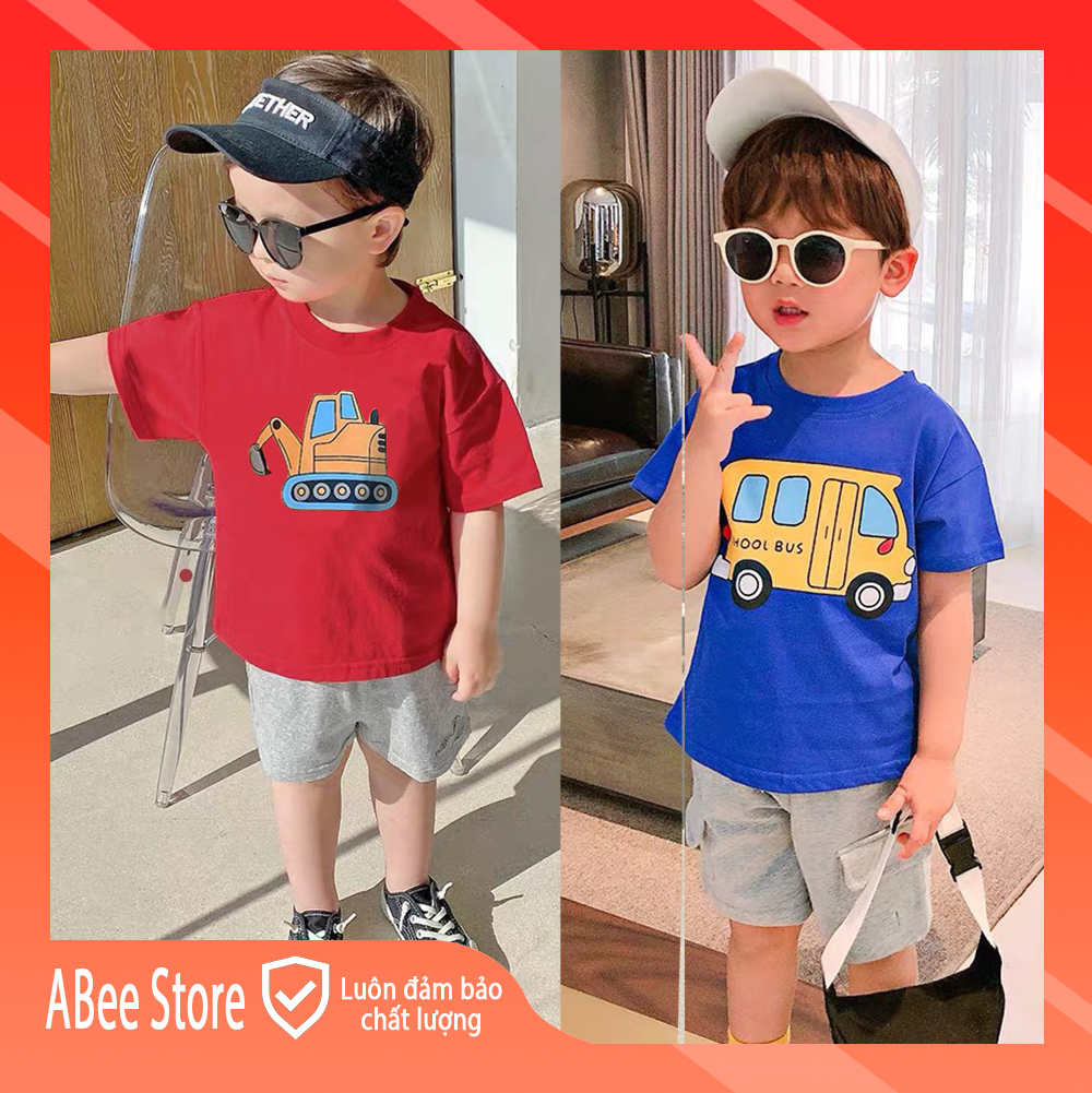 Áo Phông Bé Trai Bé Gái Hàn Quốc Xuất Dư, Áo Thun Trẻ Em Hình Oto Chất Cotton Từ 1-4 tuổi AbeeStore Size 8-20kg AC4