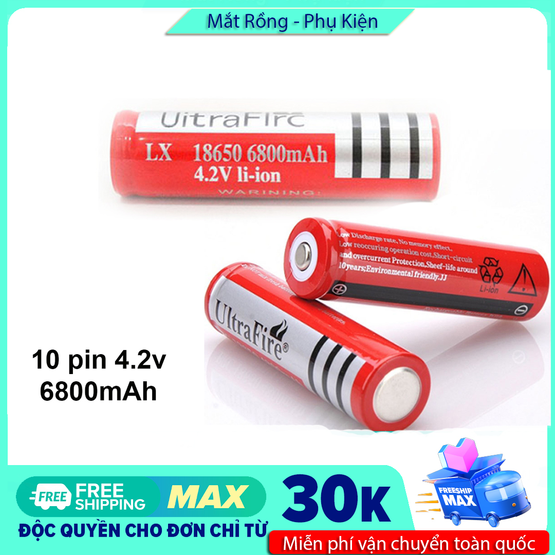 Combo 10 Pin sạc 18650 4.2V 6800mAh dùng cho đèn pin, loa, quạt mini cầm tay