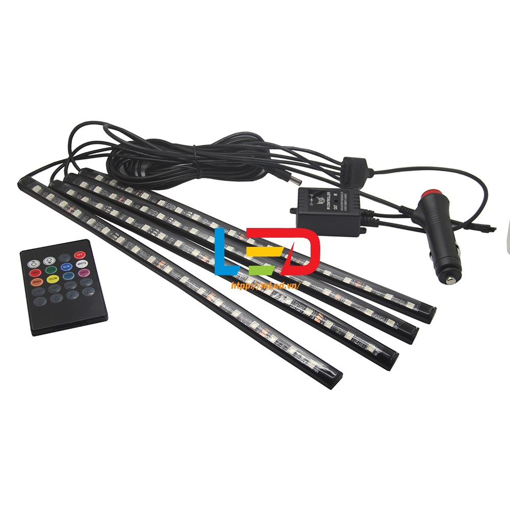 Đèn led gầm ghế ô tô RGB, đèn cảm ứng, trang trí nội thất ô tô, điều khiển từ xa, nhấp nháy theo nhạc [4 đèn x 18 led]