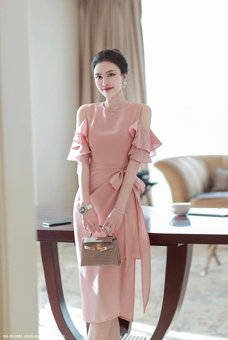 Đầm bèo tay thắt nơ eo ms 2591