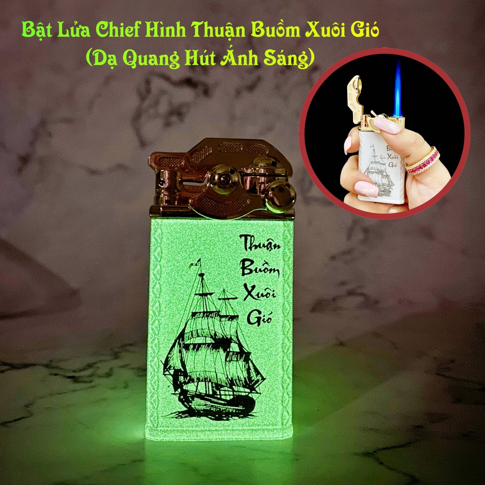 (HOT) BẬT LỬA KHÈ CHIEF BÚNG TAY ĐÁNH LỬA CF898 DẠ QUANG HÚT ÁNH SÁNG HÌNH THUẬN BUỒM XUÔI GIÓ