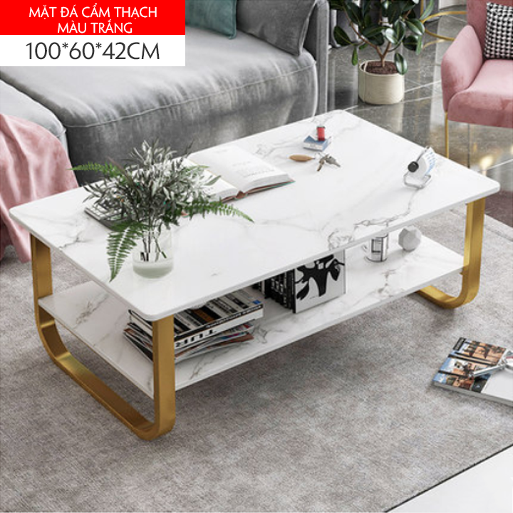 [ HÀNG VN ] Bàn Trà Nhập Khẩu Cao Cấp, Bàn Sofa Phòng Khách, Bàn Uống Nước Thiết Kế Sang Trọng Vân Đá Cẩm Thạch, Bàn Tiếp Khách Lịch Sự Khung Thép Chắc Chắn KT100*60*42cm