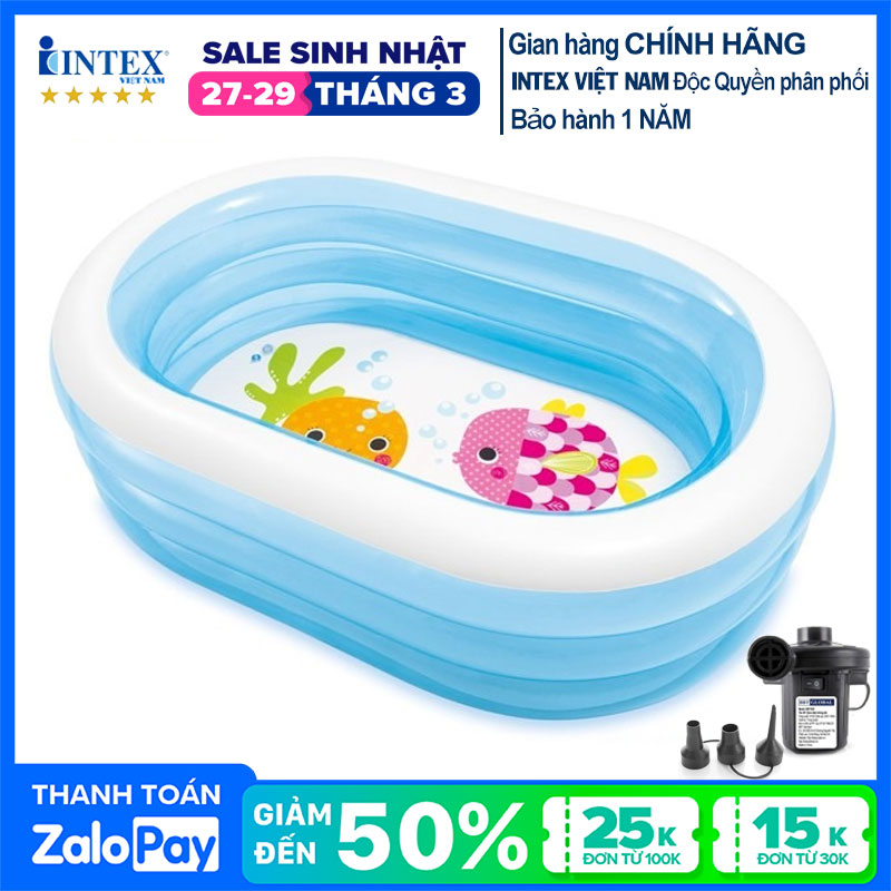 [HCM]Bể bơi phao mini 1m8 cho bé hình Oval INTEX 57482 hồ bơi trẻ em bơm hơi có 3 tầng hút xả hơi tiện dụng màu xanh trong suốt mát mẻ bé thỏa sức tập bơi - Chính hãng INTEX Bảo hành 1 năm