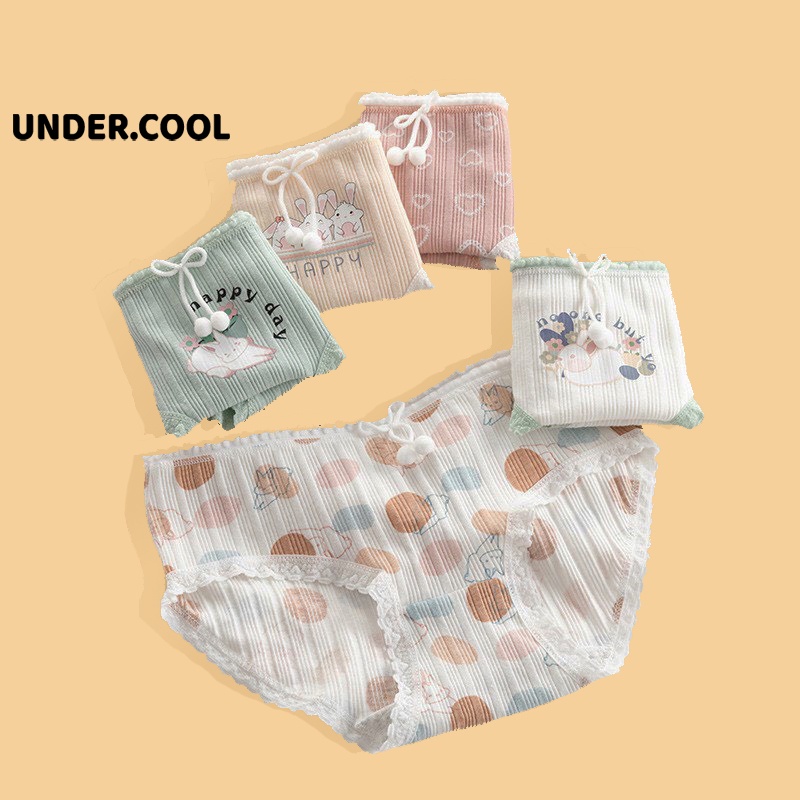Quần lót nữ undercool cotton gân tăm hoạ tiết dễ thương