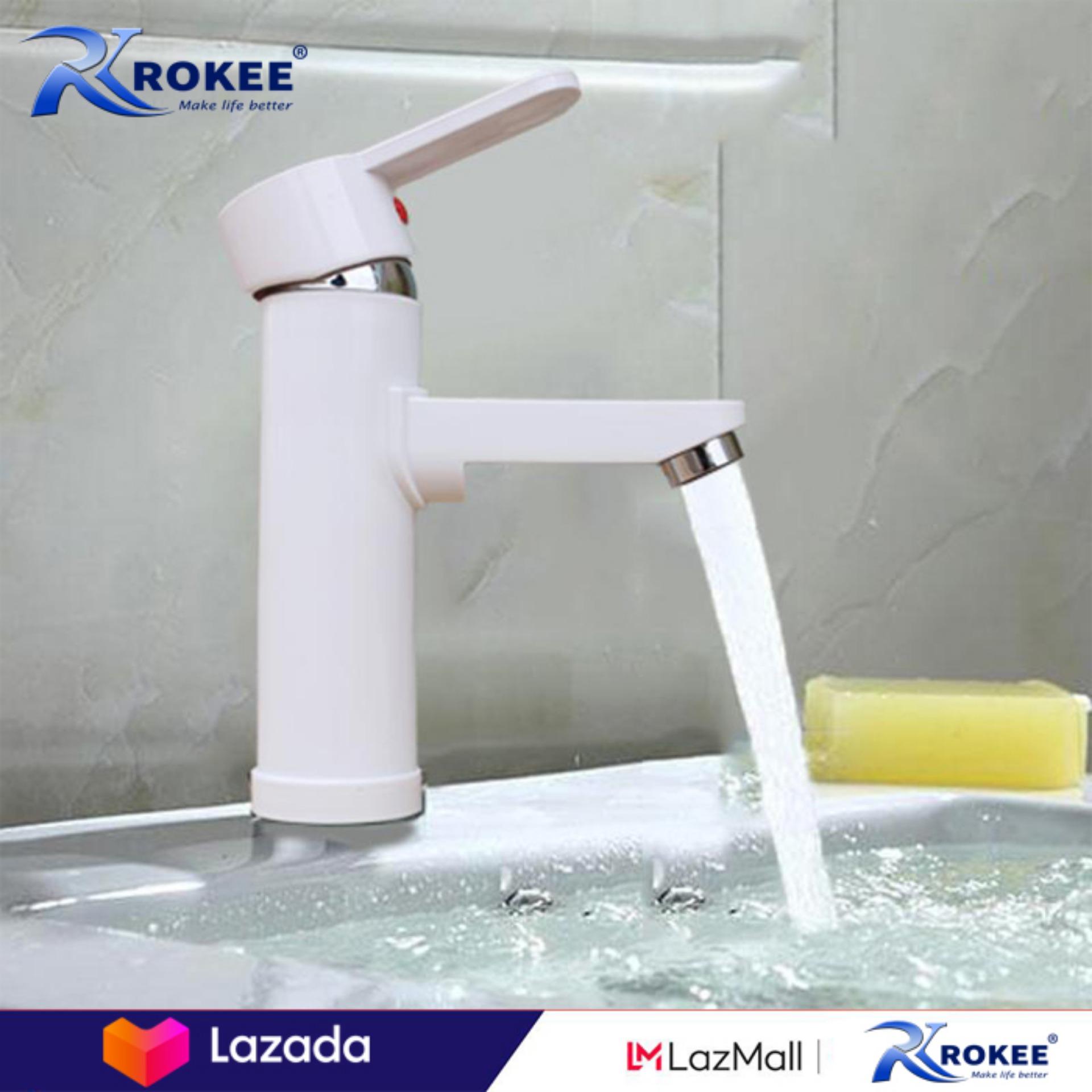 Vòi Lavabo nóng lạnh nhựa ABS giá rẻ Rokee - N79 (Trắng)