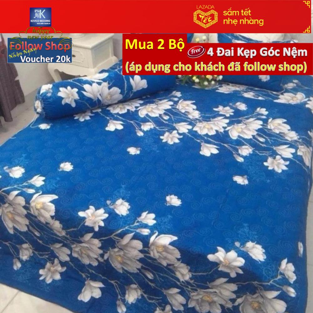 Bộ chăn ga gối Chần Bông Hoa Lan Xanh