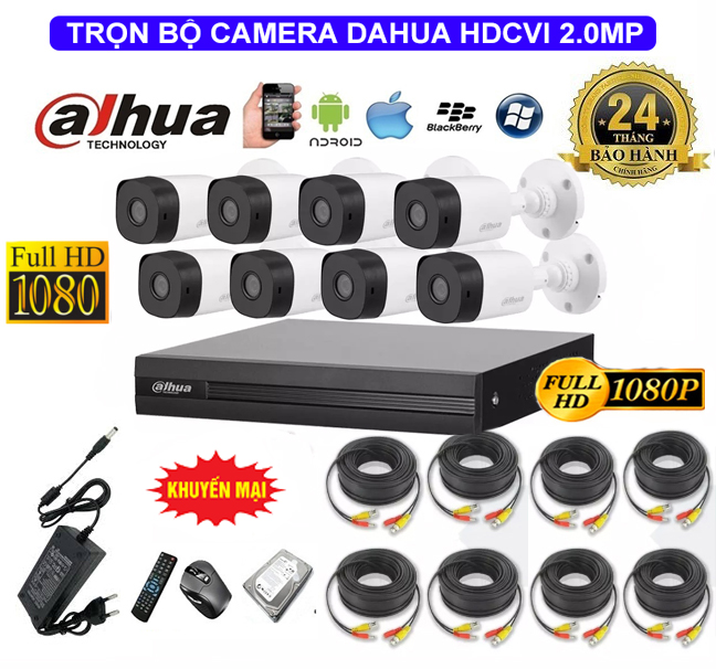 Trọn Bộ Camera Dahua 2.0MP Full HD 1080P – Trọn Bộ Camera Dahua 8 Kênh Đầy Đủ Phụ Kiện Lắp Đặt