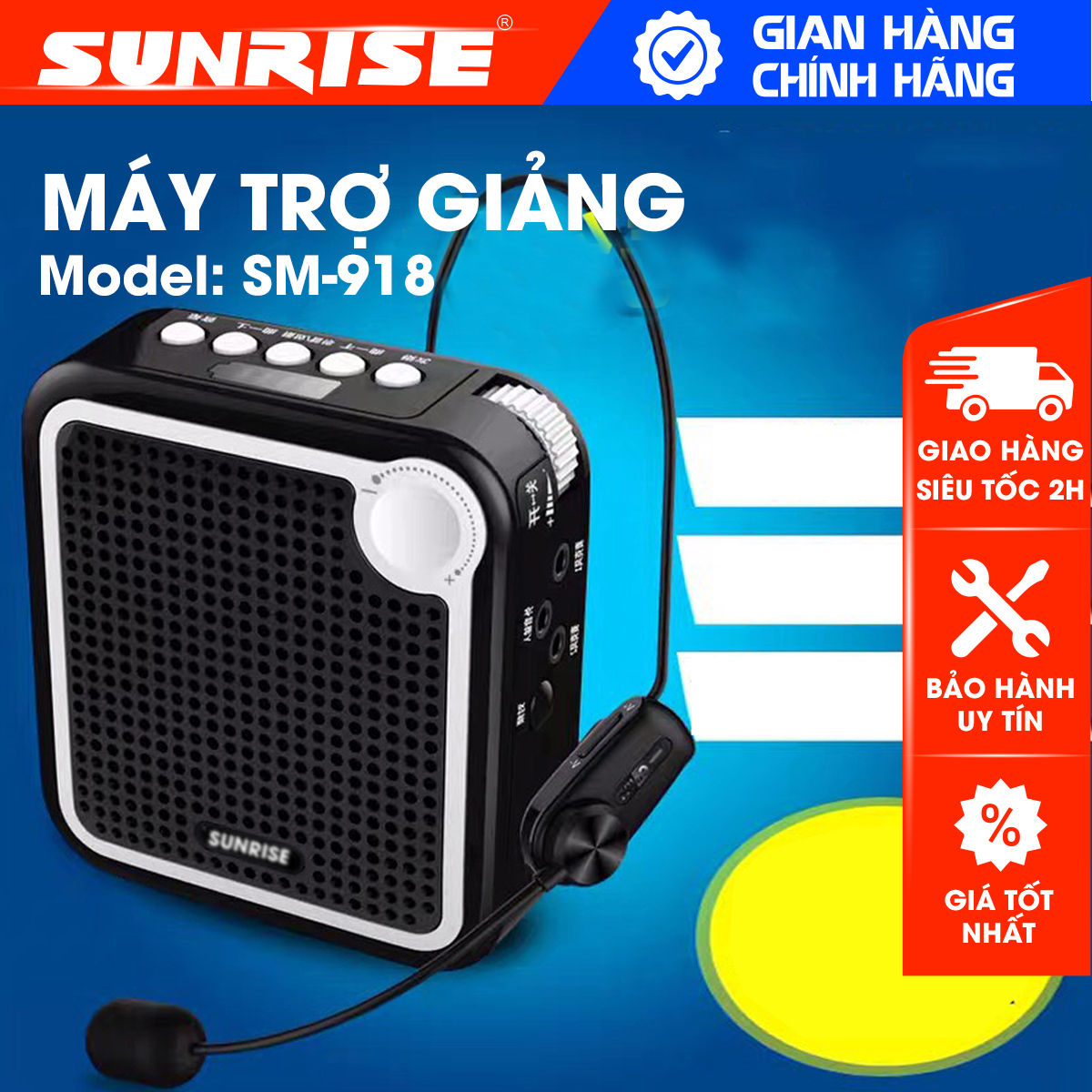 Loa máy trợ giảng không dây chính hãng sunrise SM-918 sóng UHF kèm 2 micro cao cấp chống nhiễu chống hú tốt - SUNRISE MUSICS