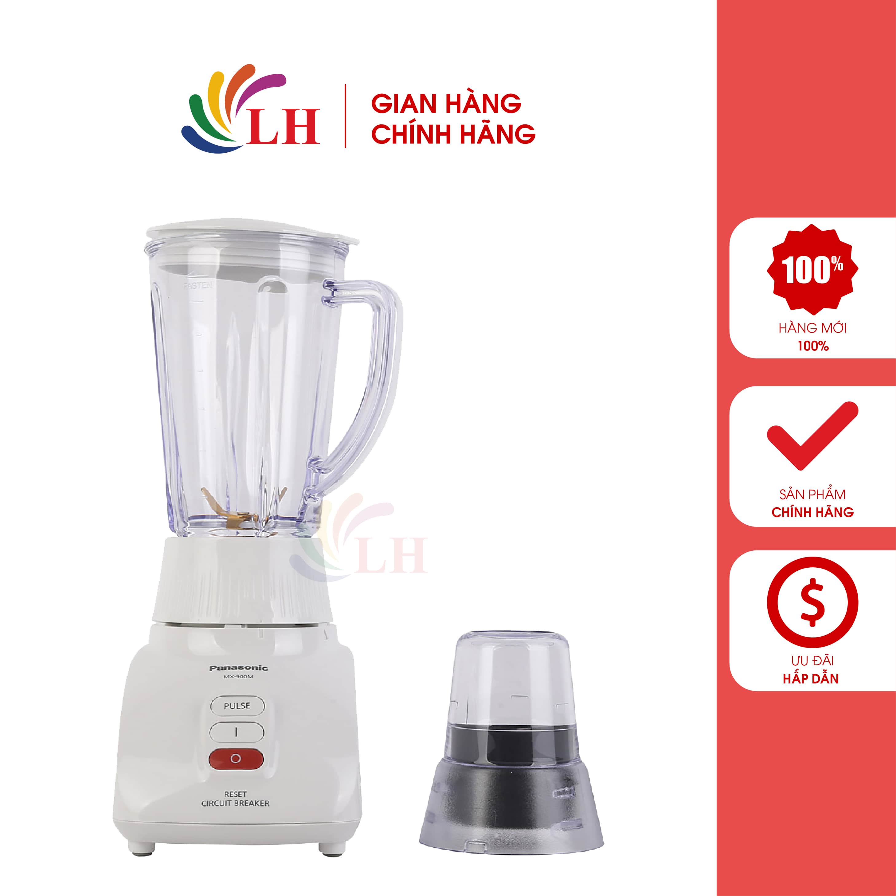 Máy xay sinh tố Panasonic MX-900MWRA - Hàng chính hãng - Dung tích 1.2L, công suất 350W, chất liệu nhựa cao cấp chịu nhiệt, nút nhấn sử dụng đơn giản, tự ngắt khi quá tải
