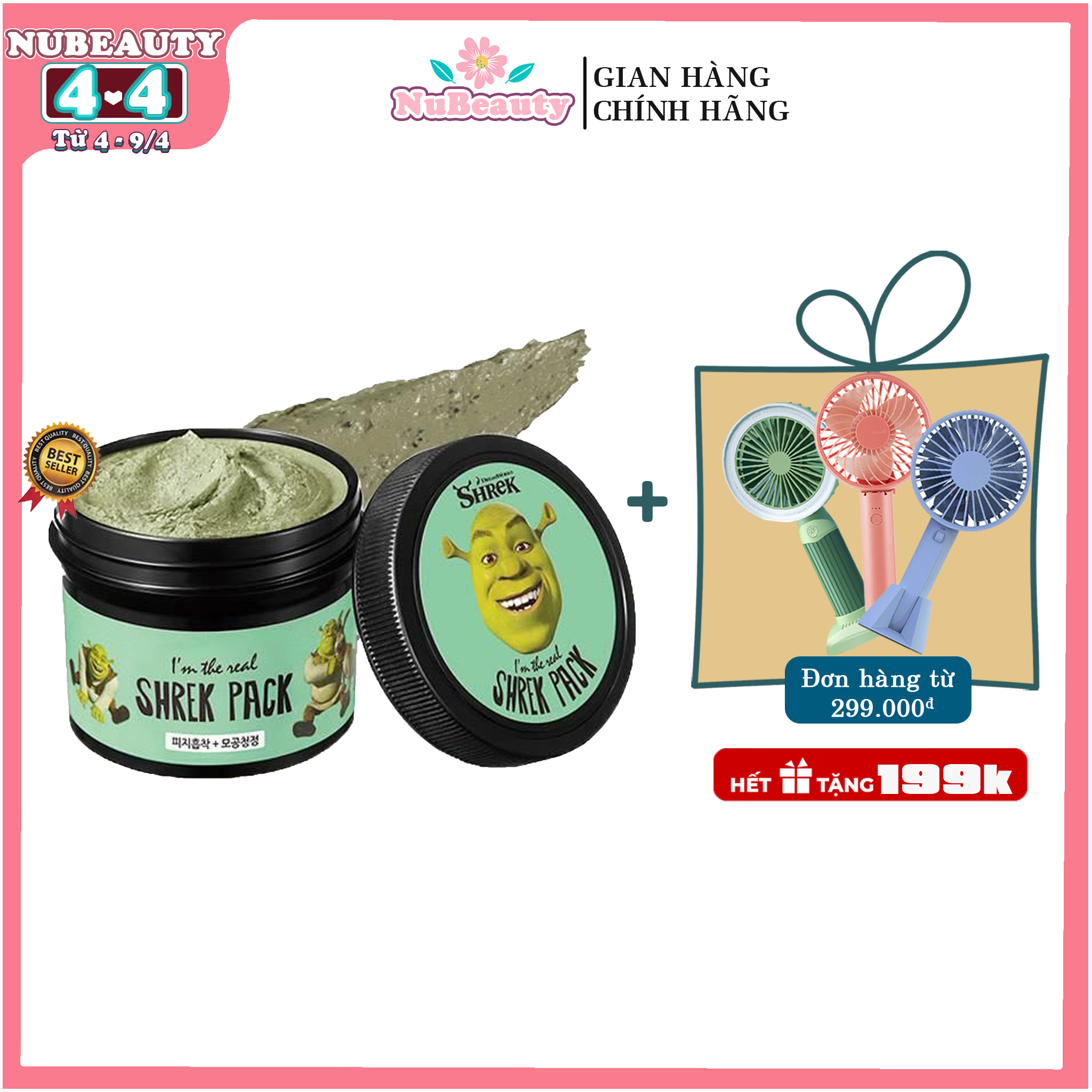 "CHÍNH HÃNG" Mặt Nạ Đất Sét Tươi Chiết Xuất Bạc Hà Dreamworks Shrek I'm The Real Shrek Pack 110ml