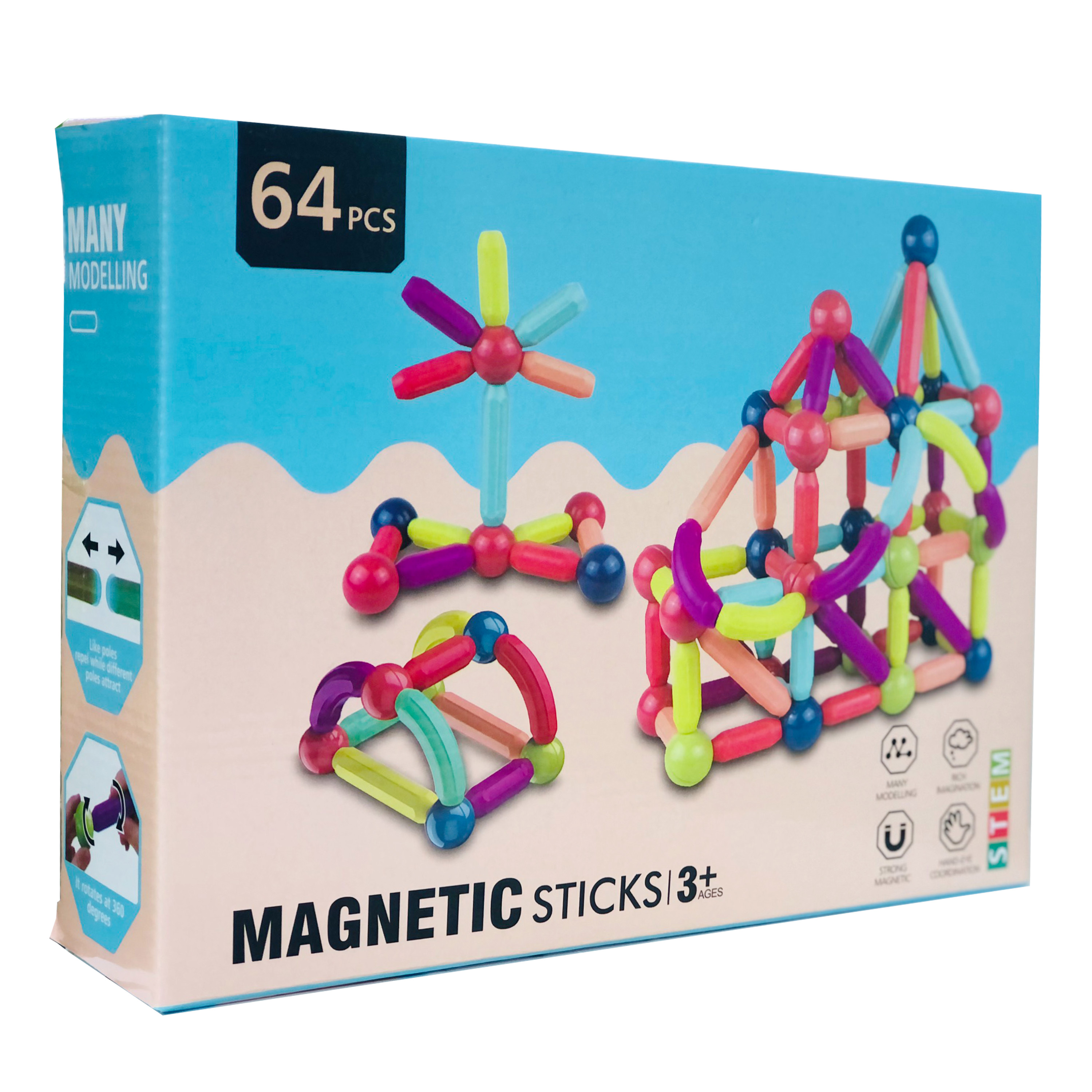 Đồ Chơi Xếp Hình Nam Châm 64 chi tiết, Magnetic Stick - Á Châu Books