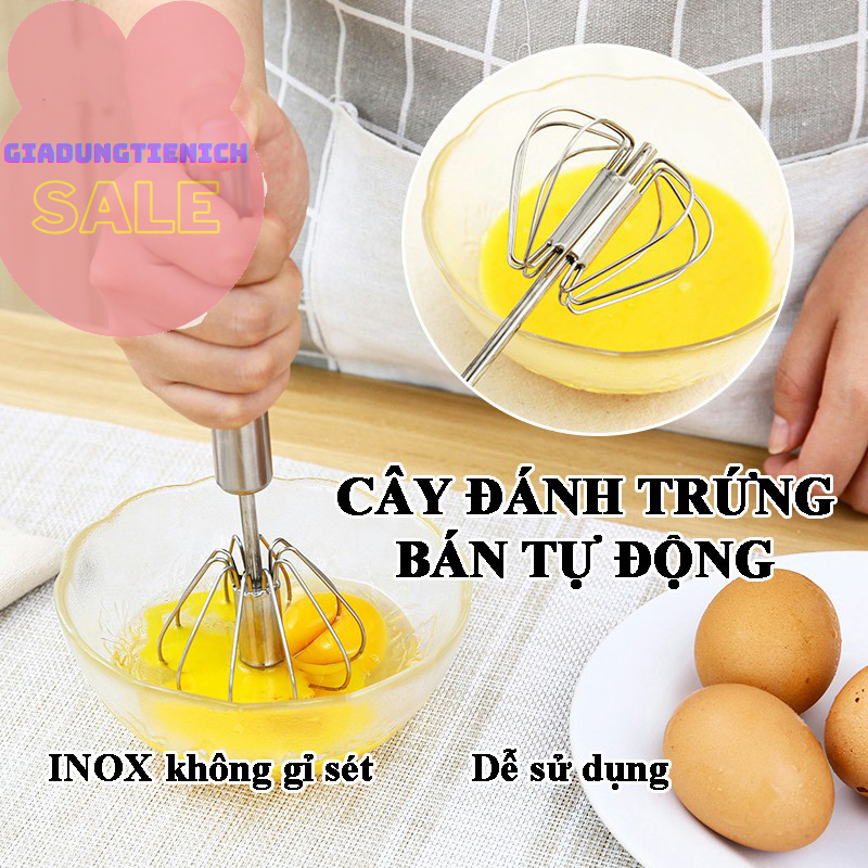 Cây Đánh Trứng Inox Có Trục Xoay Tự Động Nhỏ Gọn Tiện Dụng