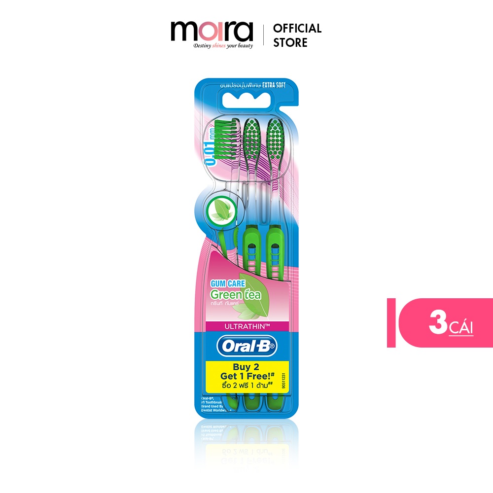 Bàn chải đánh răng Oral-B Tinh chất trà xanh Vỉ 3 cái - Mua 2 tặng 1