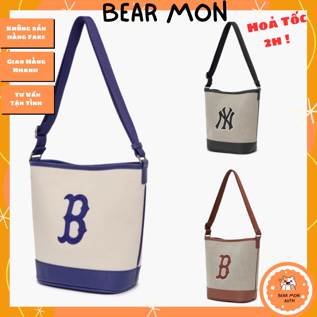 Túi mlb basic big logo canvas bucket bag new york yankees 3abms072n màu đen nâu xanh