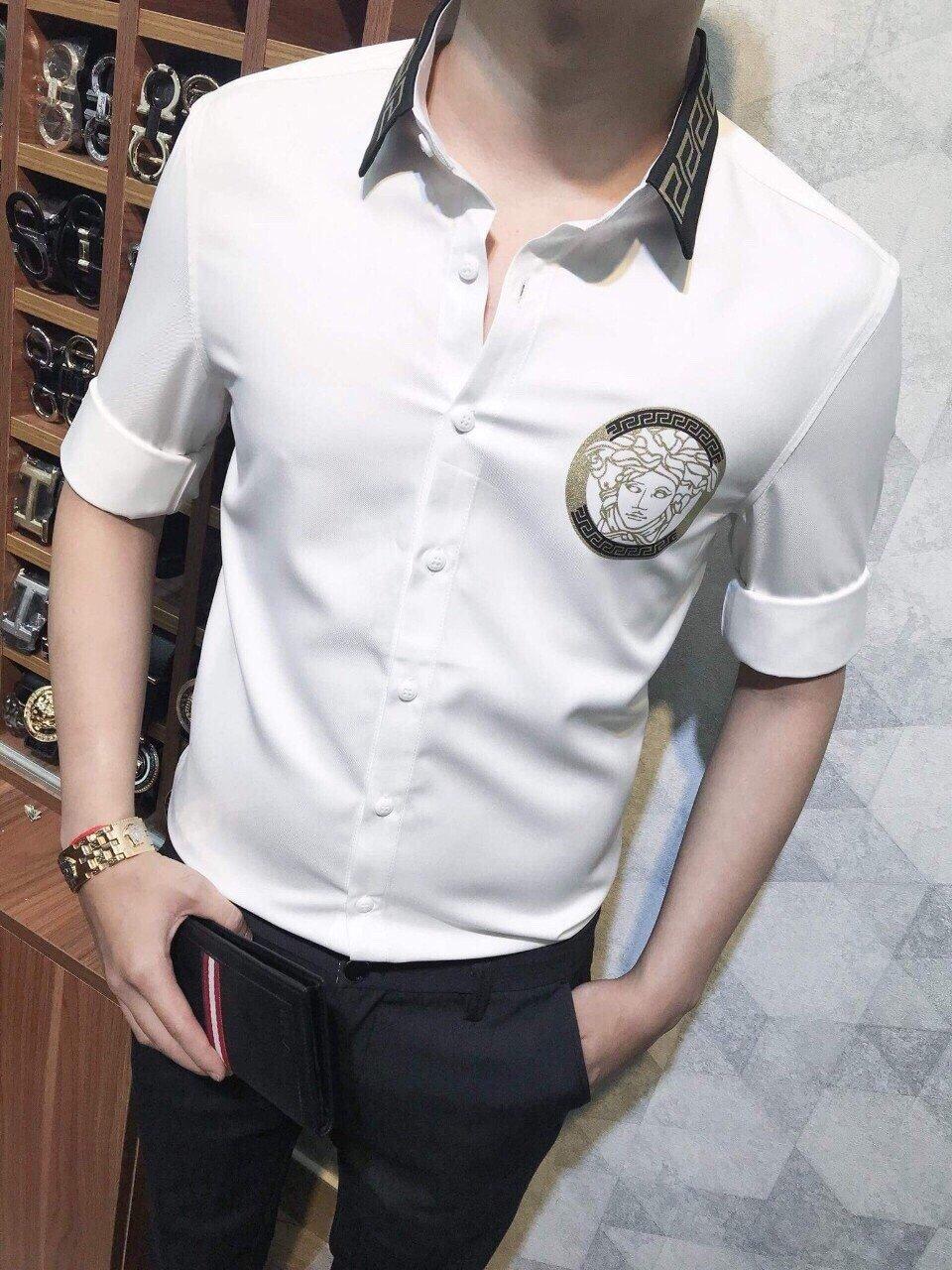 ÁO SƠ MI NAM CAO CẤP MỀM MỊN THÊU LOGO VER TRẮNG KJ779