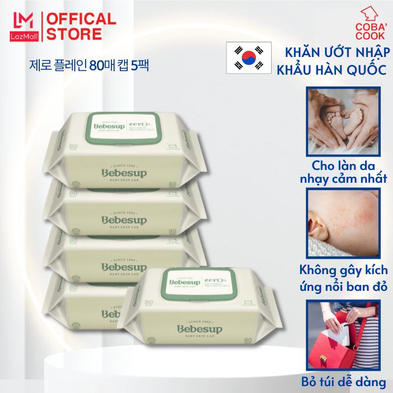 Combo 5 gói khăn giấy ướt Hàn Quốc cho bé sơ sinh- Zero80
