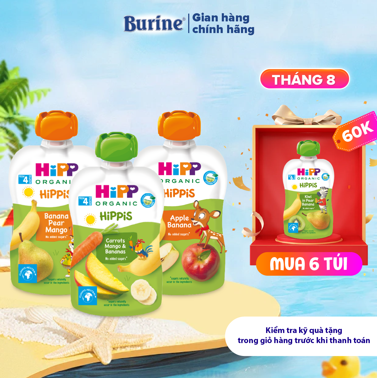 Trái cây nghiền ăn dặm dinh dưỡng Organic HiPPiS 100g - Nhập khẩu châu Âu