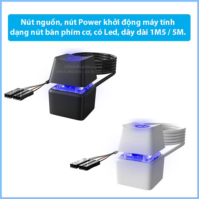 Nút nguồn, nút Power khởi động máy tính dạng nút bàn phím cơ, có Led, dây dài 1M5.