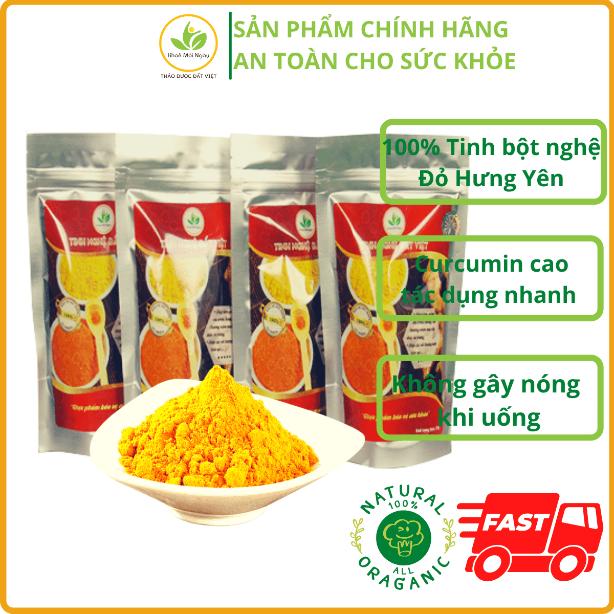 Bộ 4 gói tinh bột nghệ Curcumin Đất Việt 1kg, tinh bột nghệ nguyên chất từ Nghệ Đỏ Hưng Yên, đã tách tinh dầu và tạp chất có hại, giữ mùi thơm của nghệ, đẹp da, không gây nóng khi uống - Thảo Dược Đất Việt
