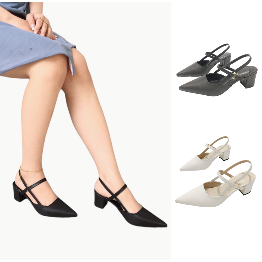 Giày cao gót 5cm bít mũi slingback khóa C